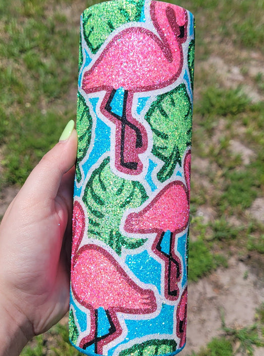 Flamingos Glitter Stainless Steel Tumbler