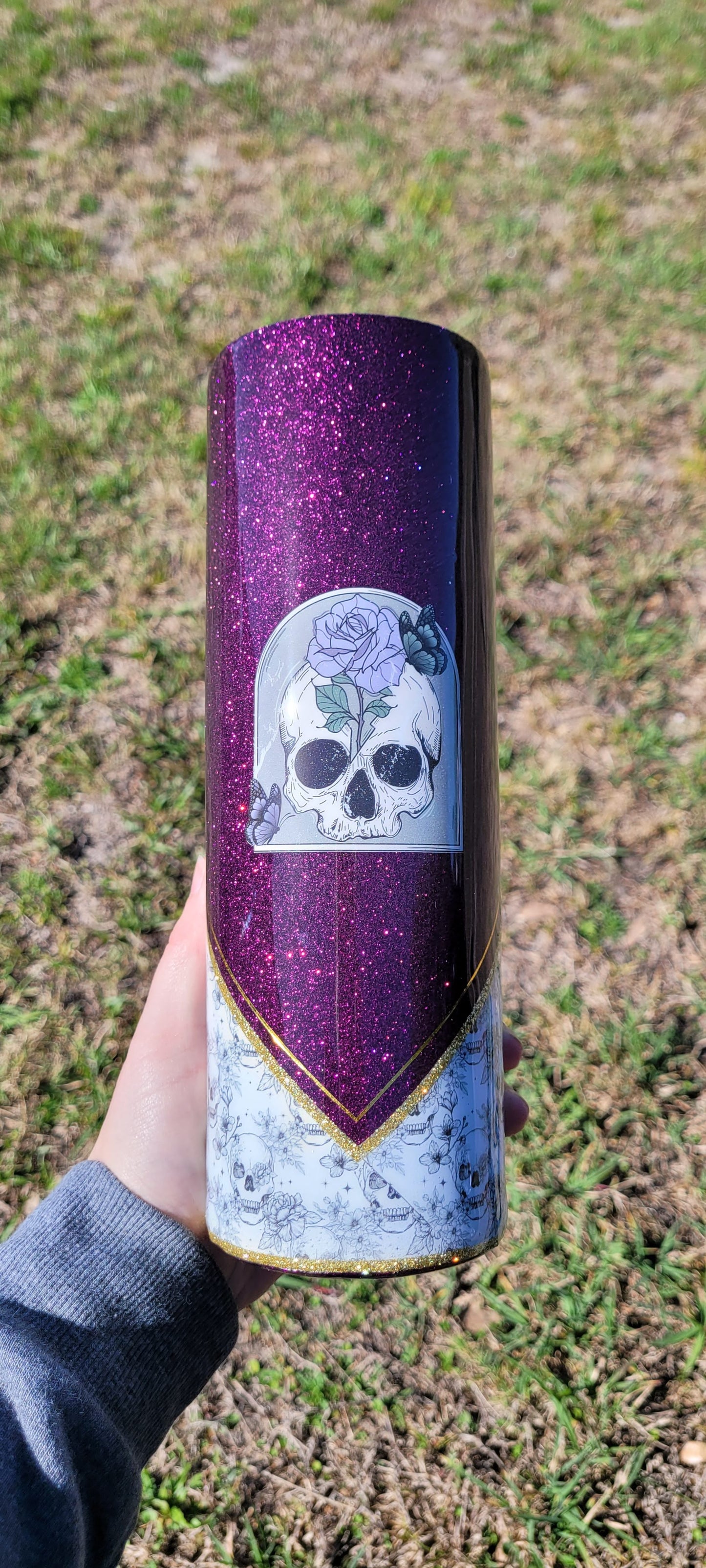 Skull and Roses Glitter Stainless Steel Tumbler