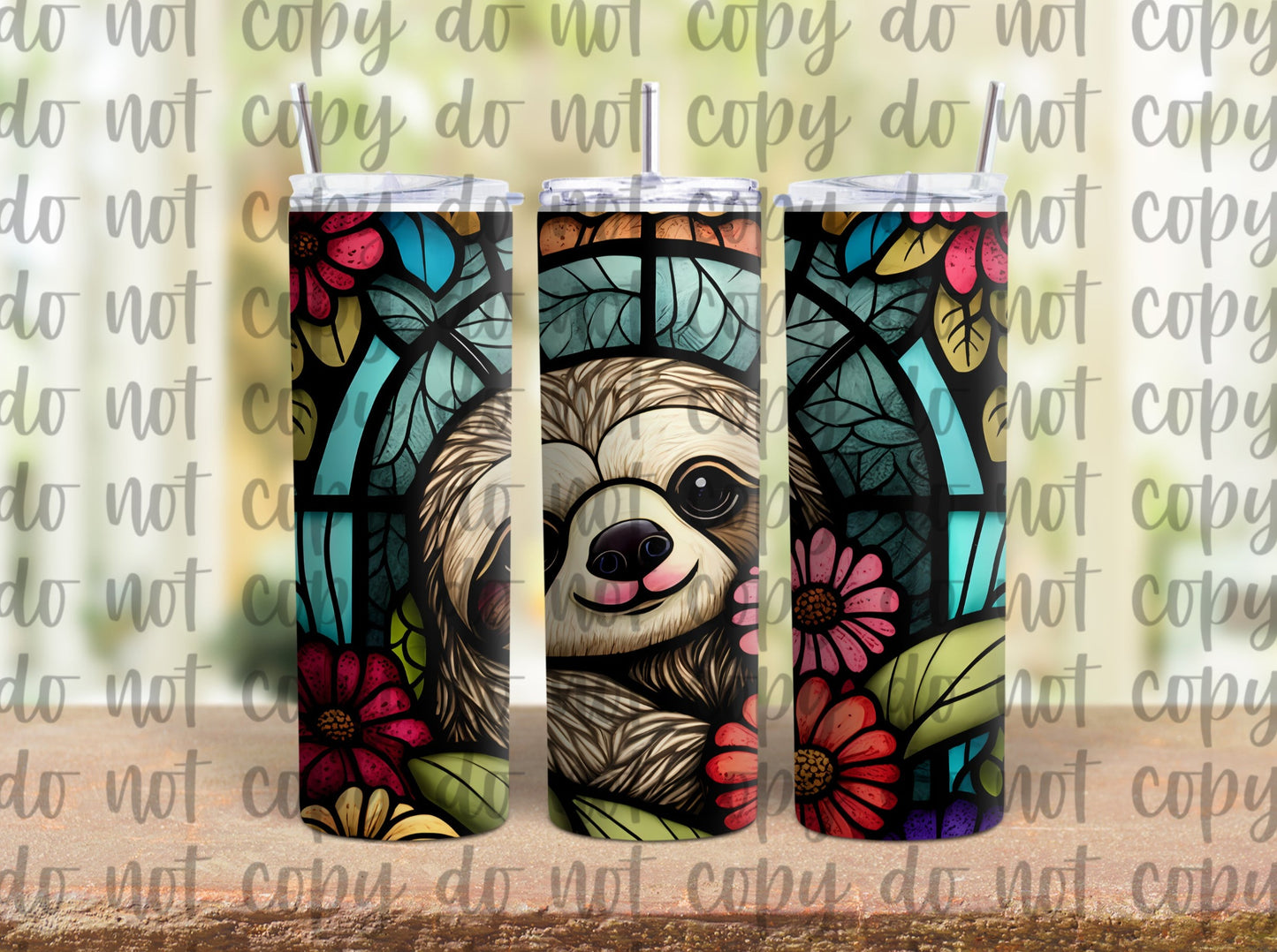 Stained Glass Sloth Sublimation Tumbler