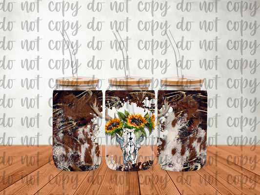 Sunflower Cowhide Libbey Glass Can