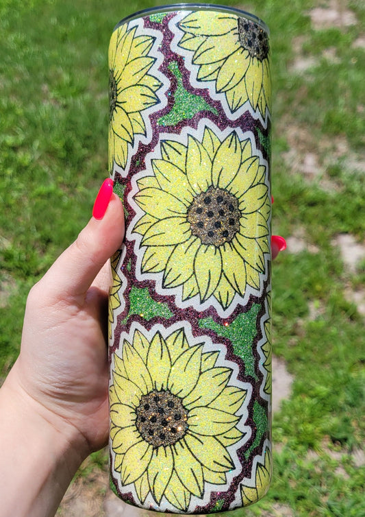 Sunflower Glitter Burst Stainless Steel Tumbler