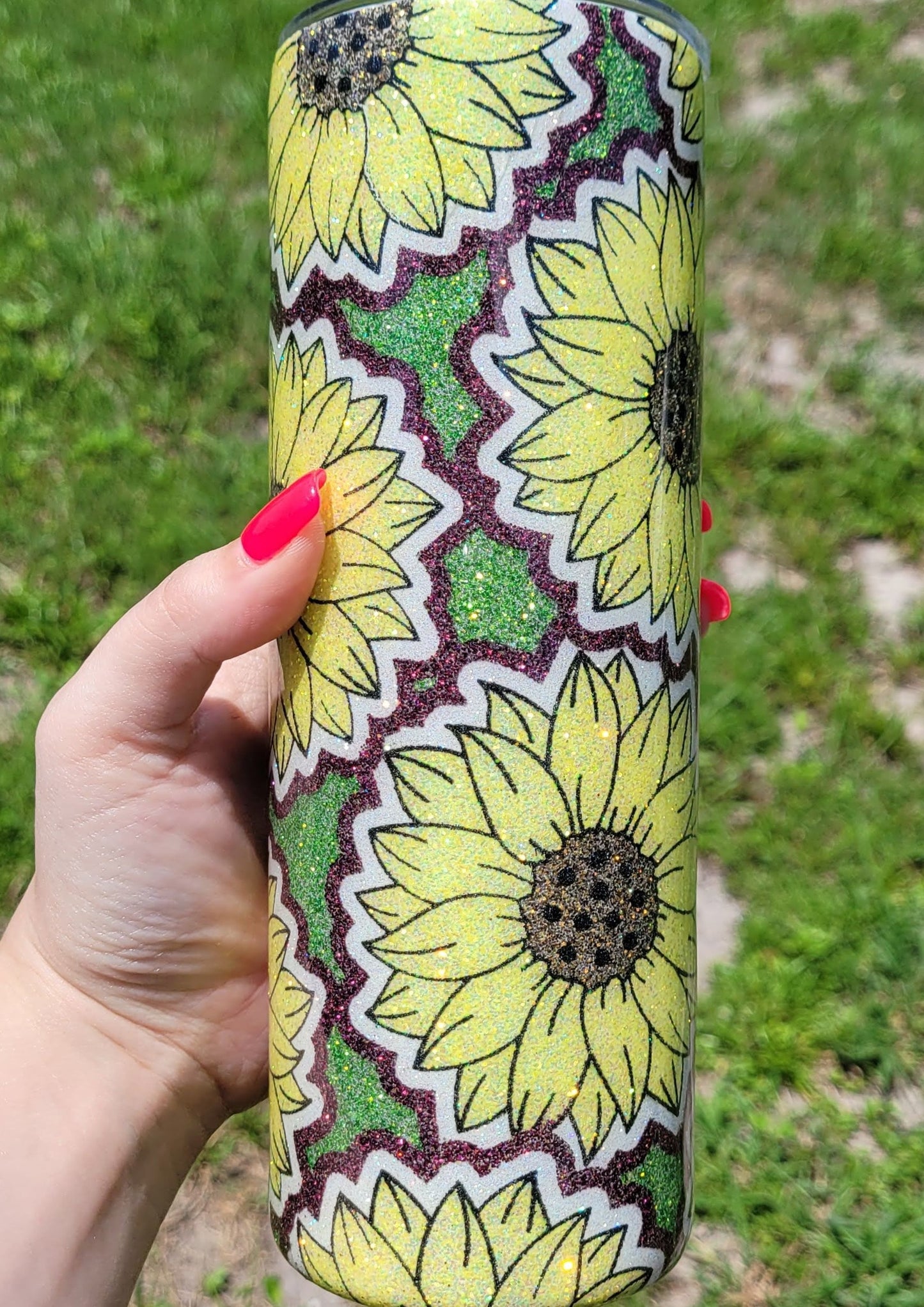 Sunflower Glitter Burst Stainless Steel Tumbler