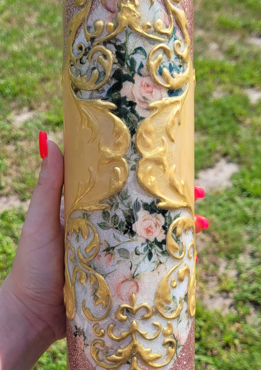 Vintage Floral Nail Art Inspired Blush and Gold Filigree Tumbler