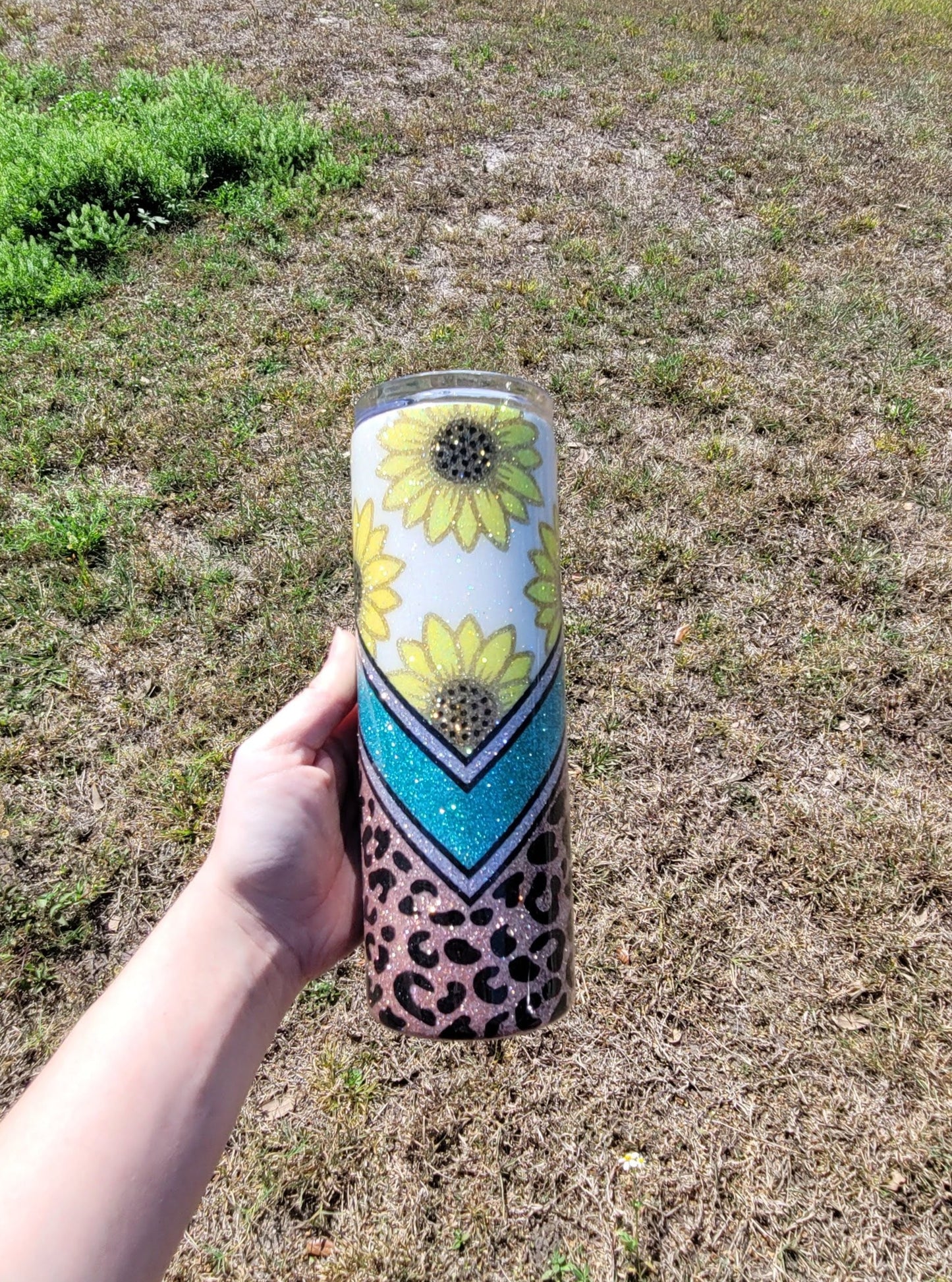 Sunflower Leopard Stainless Steel Glitter Tumbler