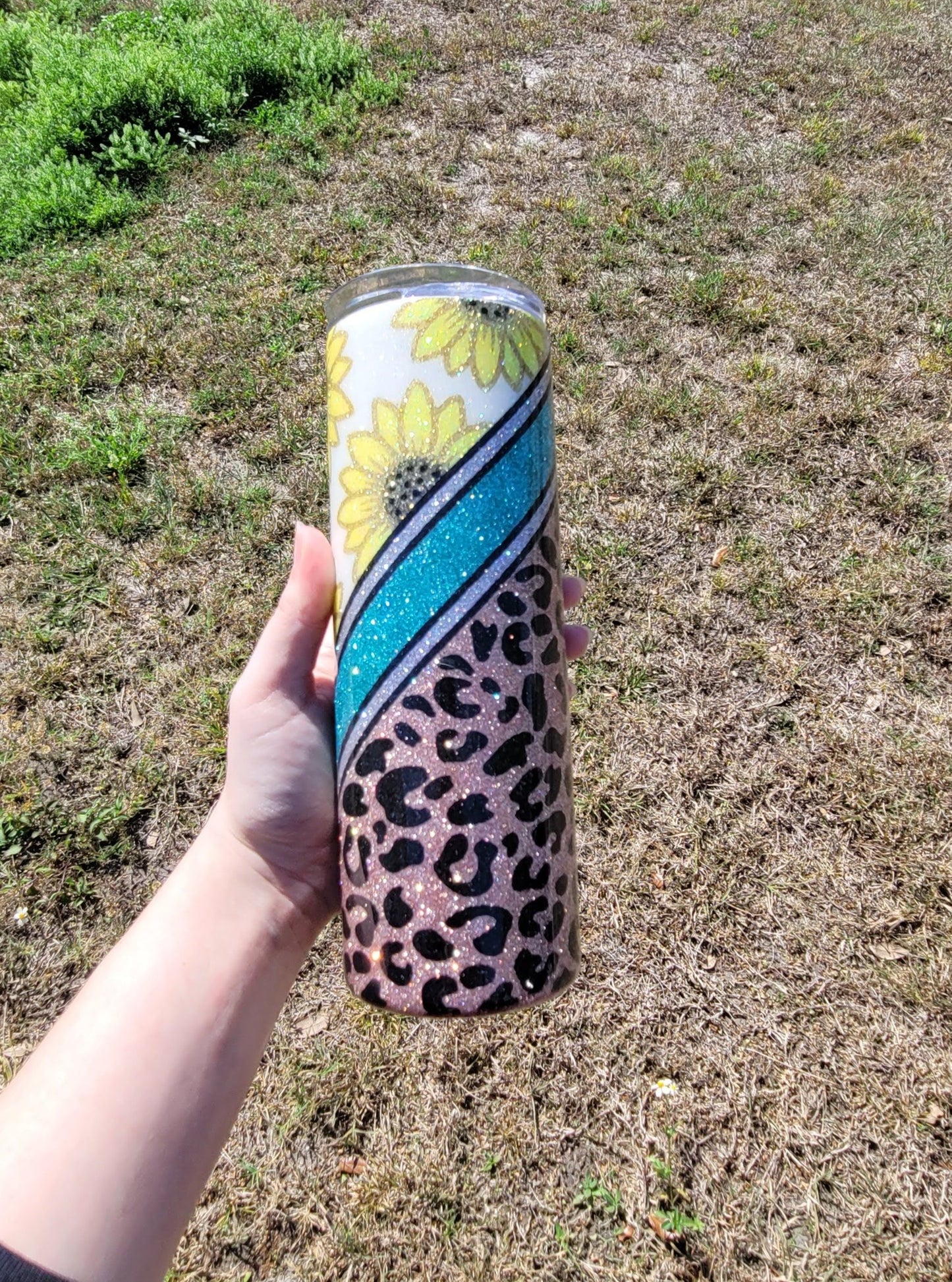 Sunflower Leopard Stainless Steel Glitter Tumbler