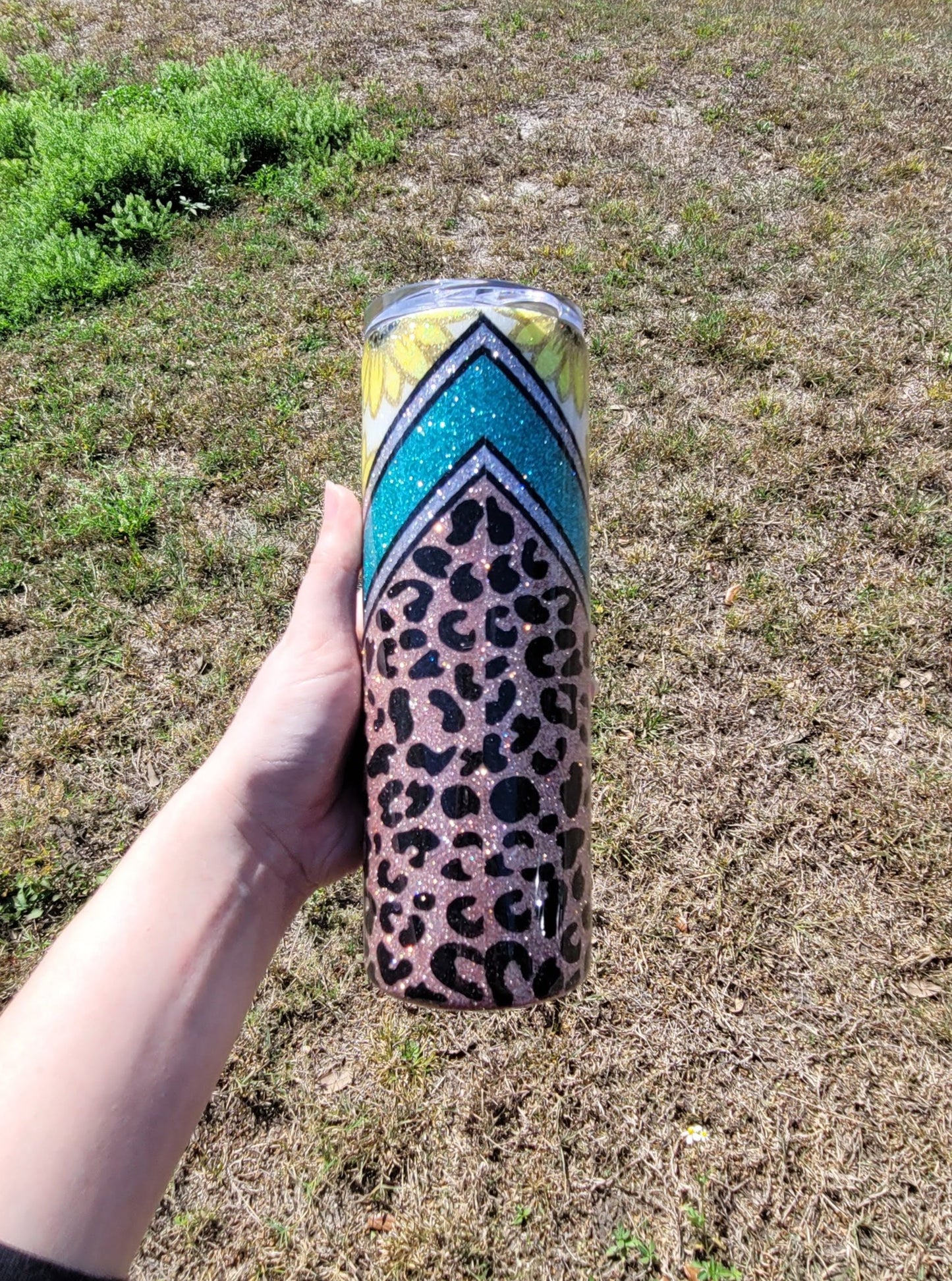 Sunflower Leopard Stainless Steel Glitter Tumbler