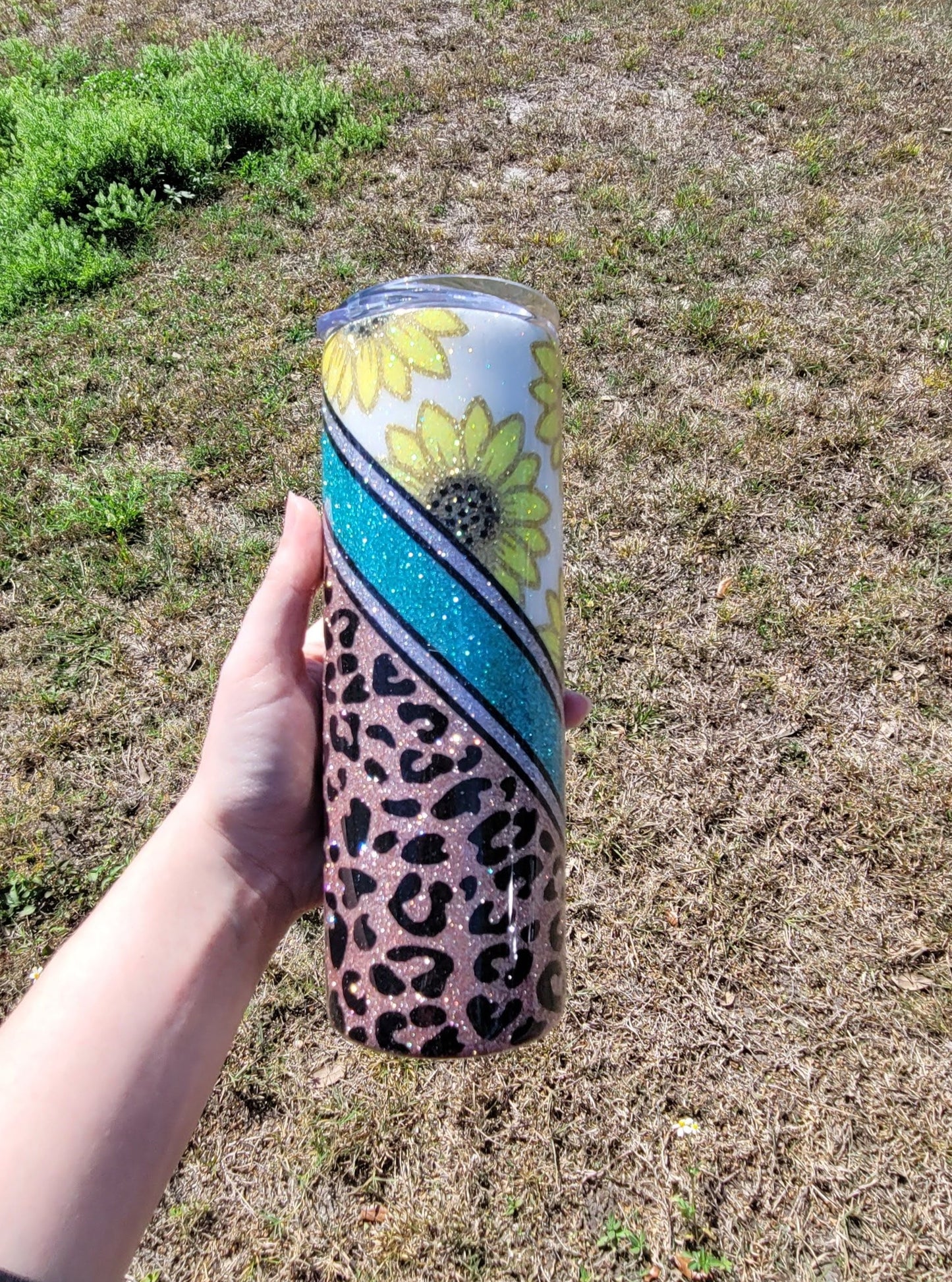 Sunflower Leopard Stainless Steel Glitter Tumbler