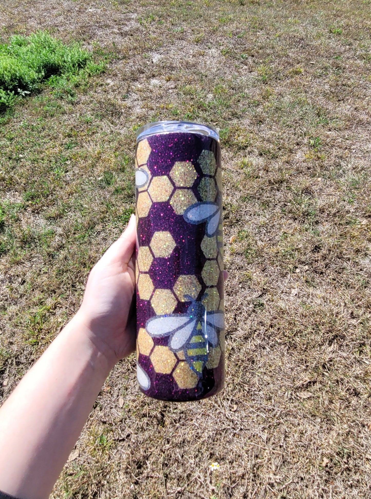 Bee Honeycomb Stainless Steel Glitter Tumbler