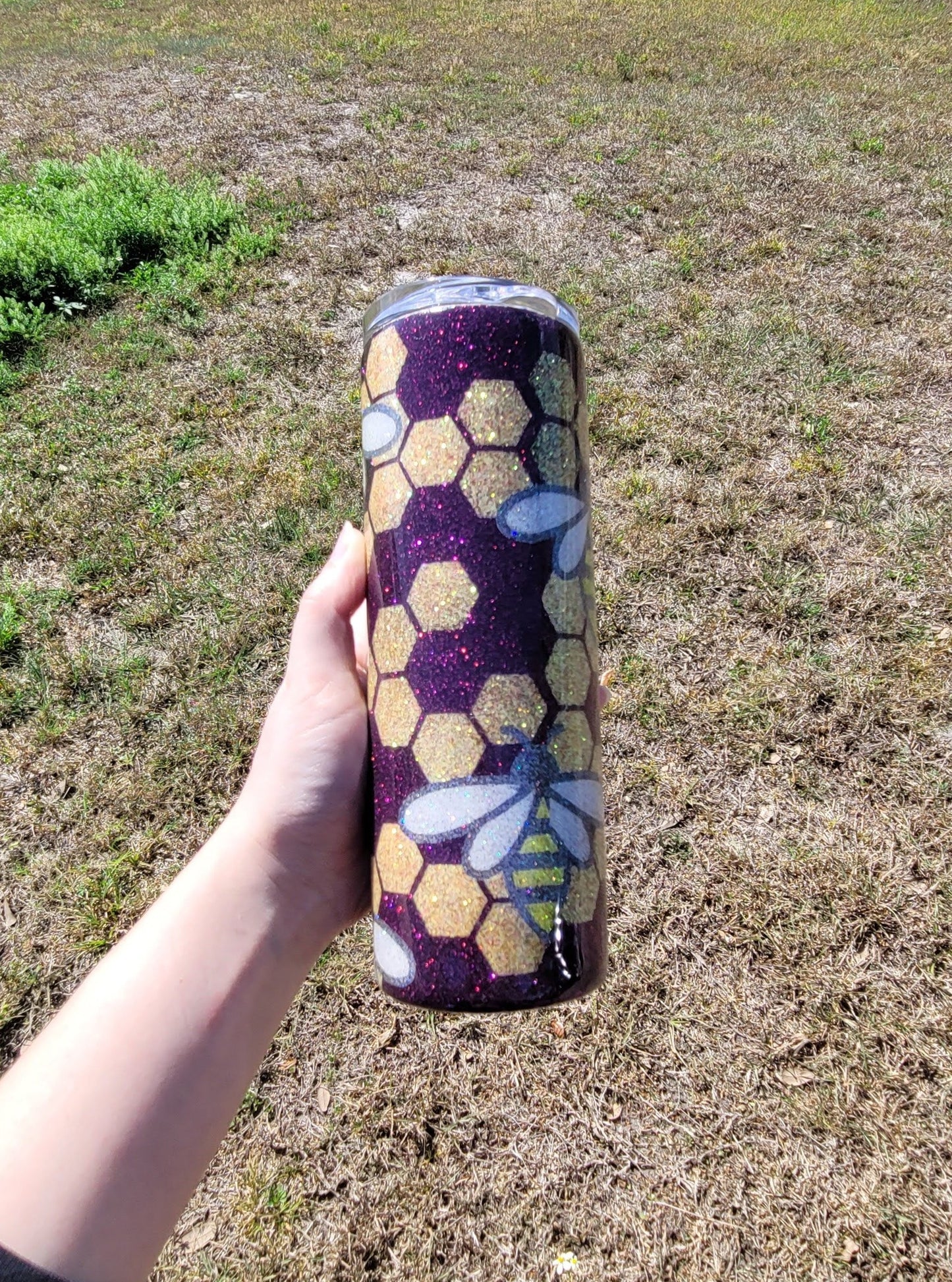 Bee Honeycomb Stainless Steel Glitter Tumbler