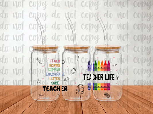 Teacher Life Crayons Libbey Glass Can